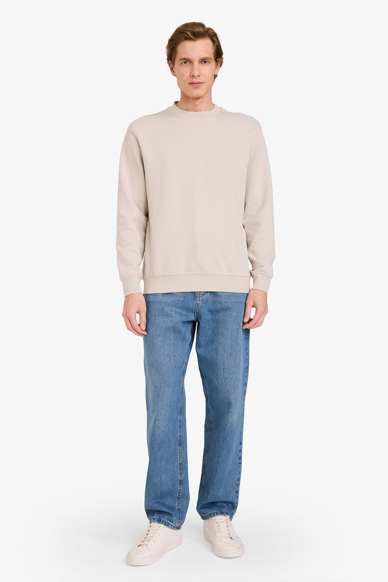 DeFacto Beige Man Basic Crew Neck Sweatshirt Casual - Image 2